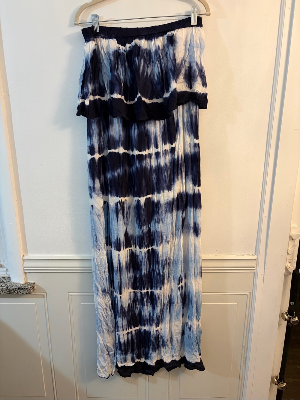 Marshalls Blue and White Tie-Dye Strapless Maxi Dress